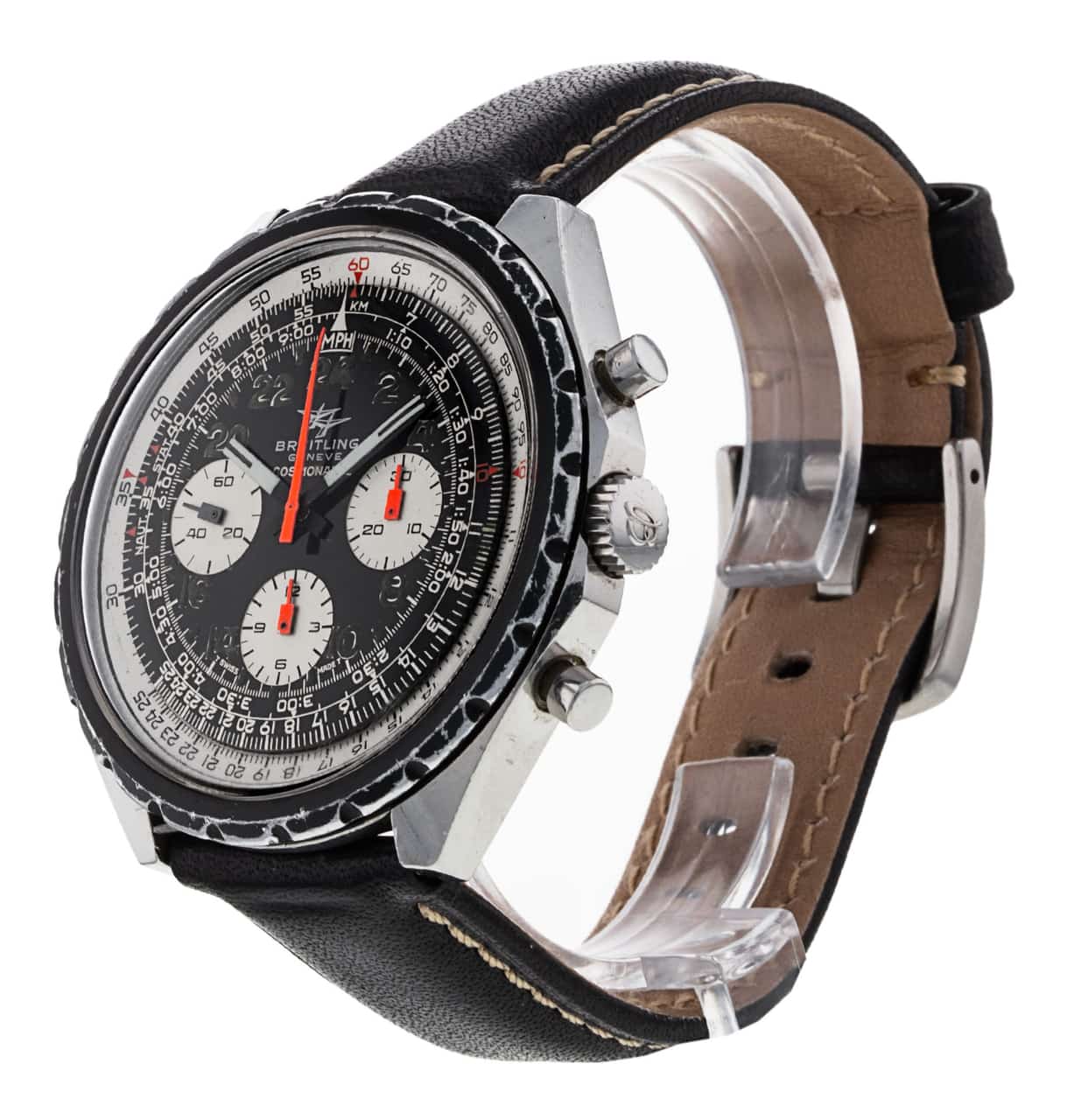 Breitling Cosmonaute 819 Black Arabic Dial Leather Strap